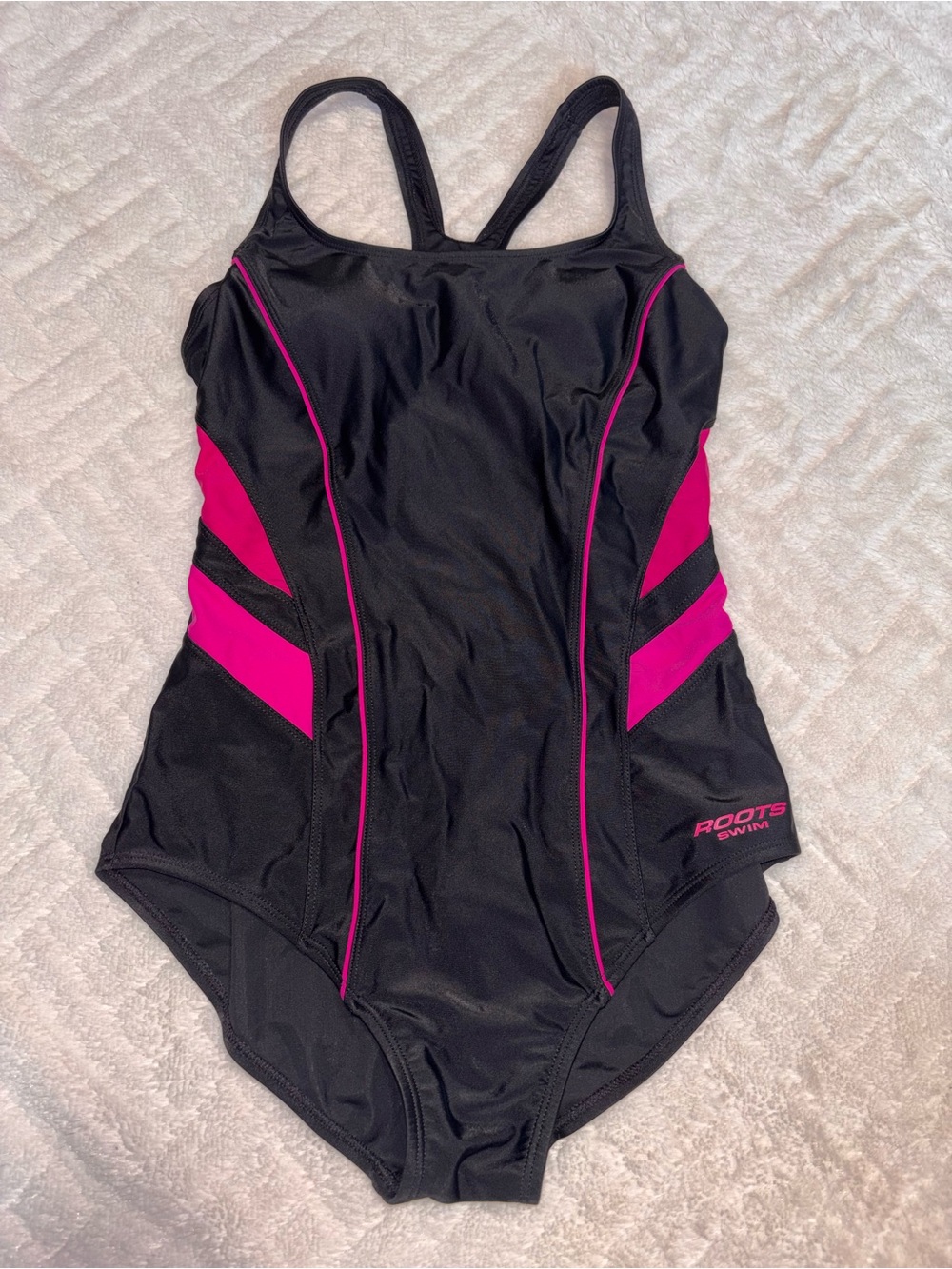 🌸 Roots Women's Black & Pink One-Piece Swimsuit